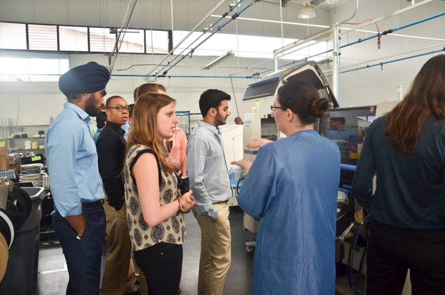 Undergraduate Zoe Zaiss asks questions during a company visit to General Microcircuits Inc in San Jose, Costa Rica. High-tech products are Costa Rica’s top export.