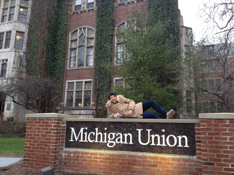 An exchange student visits the iconic Michigan Student Union building