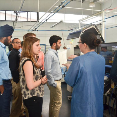 Undergraduate Zoe Zaiss asks questions during a company visit to General Microcircuits Inc in San Jose, Costa Rica. High-tech products are Costa Rica’s top export.