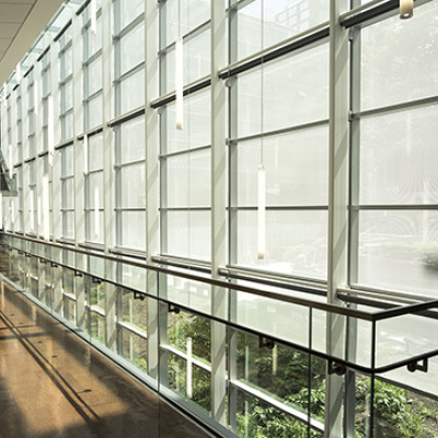 Lighting power use is reduced through the use of task lighting, efficient light fixtures, occupancy sensors, and the integration of natural daylighting.