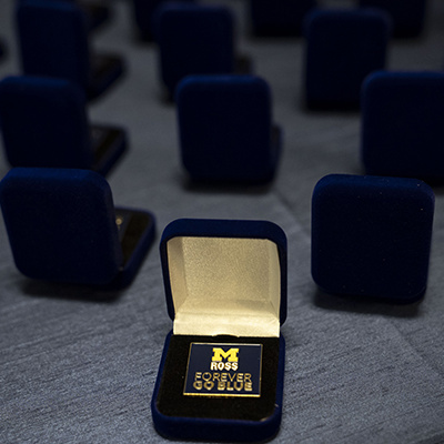 jewelry box displaying M Ross pin