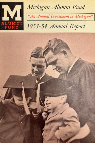 Cover image of the Michigan Alumni Fund "An Annual Investment in Michigan" 1953-54 Annual Report