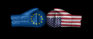 Boxing gloves with flags of U.S.A. and European Union