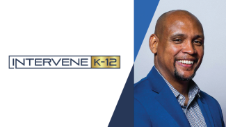 Aaron McCloud and the logo for his company, Intervene-K12
