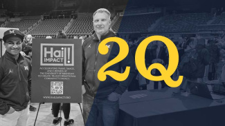 Andy Johnson, MBA ’19, and Chin Weerappuli, BA ’11/MBA ’22 with the 20Qs logo