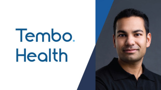 Anurag Gupta pictured alongside the logo for his company, Tembo Health