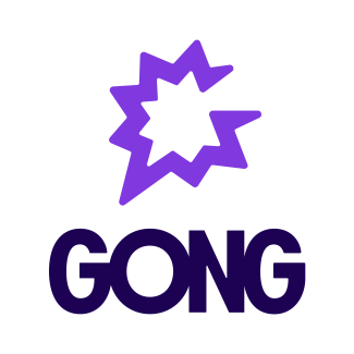 Purple burst icon above the word "GONG" in bold purple letters.