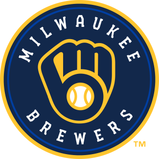 Milwaukee Brewers logo featuring a baseball glove forming the letters "M" and "B" around a baseball.