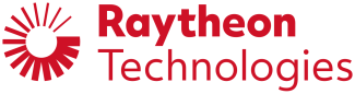 Raytheon Technologies logo with a red sunburst symbol and company name in red text.