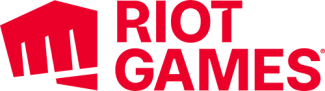 Riot Games logo with red text and a stylized red fist icon.