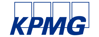 KPMG logo with blue letters and four outlined rectangles above.