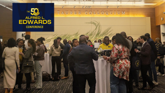 Candid photo of attendees mingling at the 2026 ALE Conference at Michigan Ross