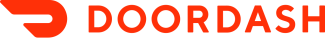 DOORDASH logo in red with stylized wing icon.