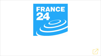 FRANCE 24 blue logo with white swirl design.