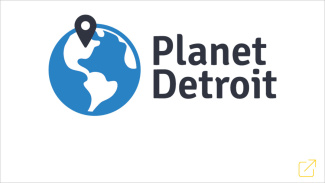 Planet Detroit logo with a map pin on North America.