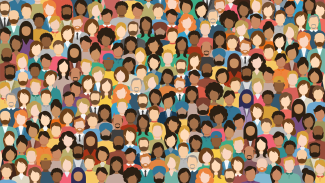 Illustration of faces of many nationalities