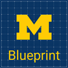 University of Michigan Blueprint logo on a blue grid background.
