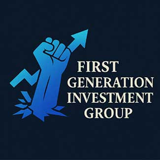 Logo of First Generation Investment Group featuring a raised fist holding an upward arrow