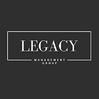 Legacy Management Group logo featuring the word "LEGACY" in large white serif font within a thin white rectangular border, with "MANAGEMENT GROUP" centered beneath it in a smaller white sans-serif font, all set against a solid dark gray background.
