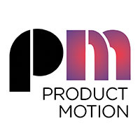 Logo featuring the letters "PM" in a modern font, with "Product Motion" written below, blending black and gradient colors.