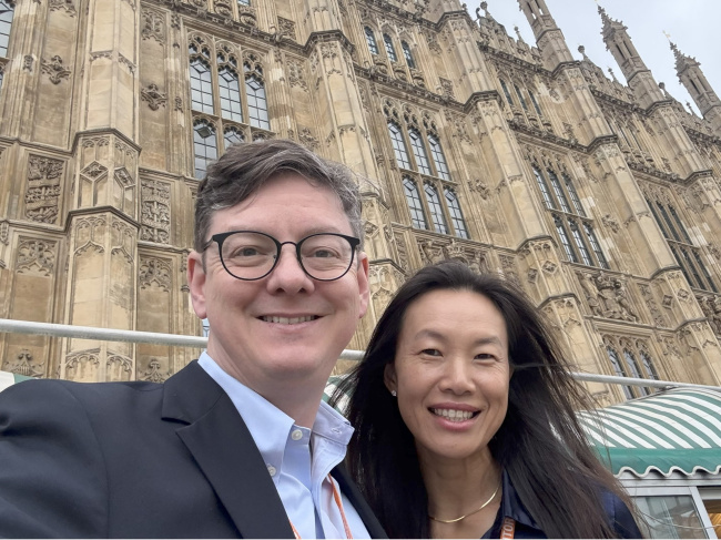 George and wife Beibei on a visit to Parliament at Westminster