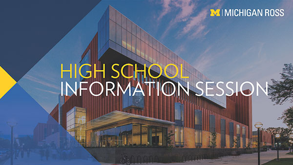 "High School Information Session" video cover with business school image in background