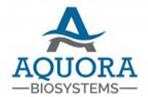Logo of Aquora Biosystems featuring a stylized blue letter "A" with a wave graphic, accompanied by the company name in bold letters.