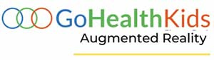 Logo for GoHealthKids featuring colorful interlocking rings and the text "GoHealthKids" and "Augmented Reality."