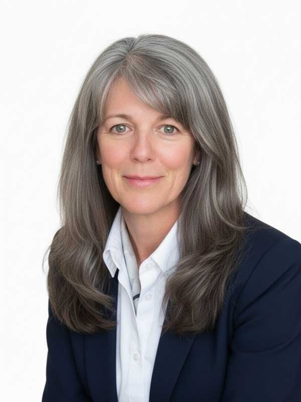 Jada Kavanagh profile photo: Professional woman with long gray hair wearing a navy blazer and white shirt, facing forward.