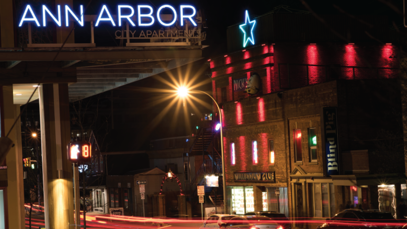 Ann Arbor street at night