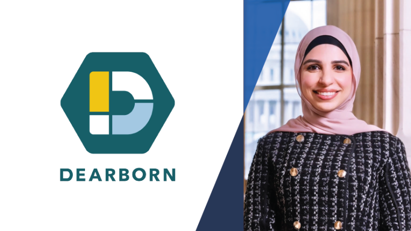 Mariam Jalloul and the Dearborn city logo