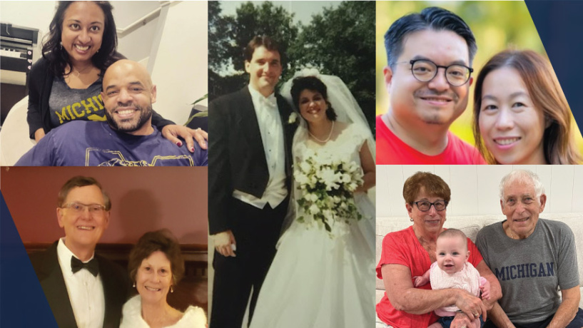 A collage of photos of Michigan Ross alumni couples