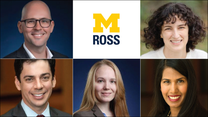 Five headshots surrounding the University of Michigan Ross School of Business logo.