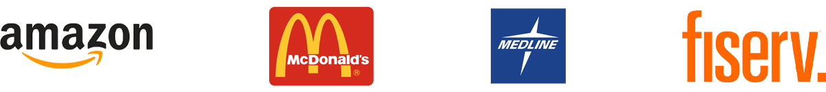 logos for amazon, mcdonals, medline and fiserv
