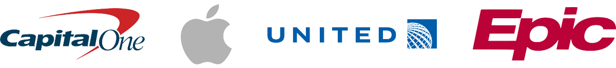 logos for Capital One, Apple, United & Epic