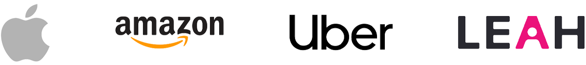 logos for apple, amazon, uber and Leah