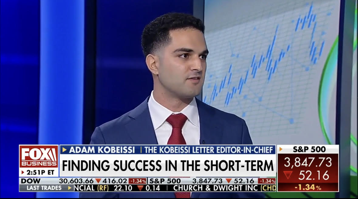 Image of Adam Kobeissi on Fox Business with the caption: FOX BUSINESS: ADAM KOBEISSI | The Kobeissi Letter Editor-In-Cheif | Finding Success in the Short-Term