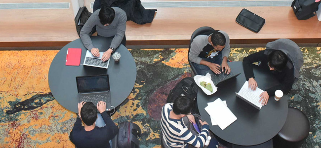 Students studying in Blau Hall at Ross