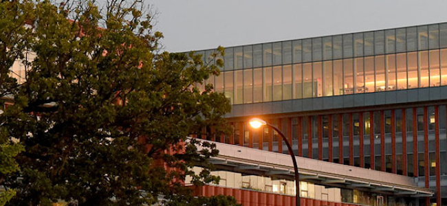 Michigan Ross building in the evening