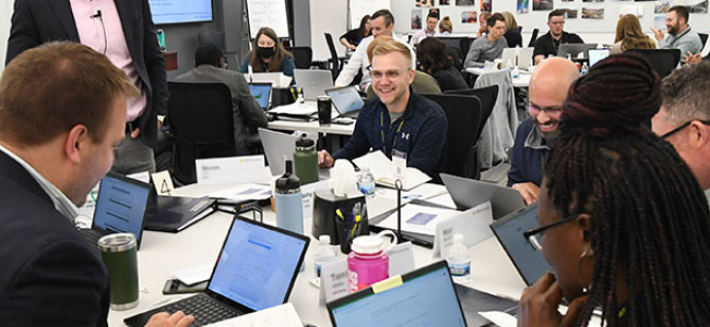 EE students working together at a table