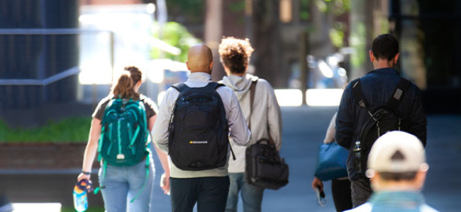 students walking outside of the Ross building