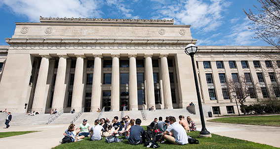 Students sitting outside