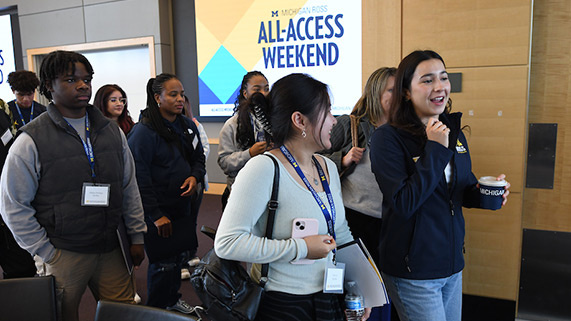 Students walking through the hallway during All Access Weekend