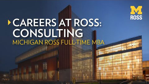 "Careers at Ross - Consulting" over Ross building at night